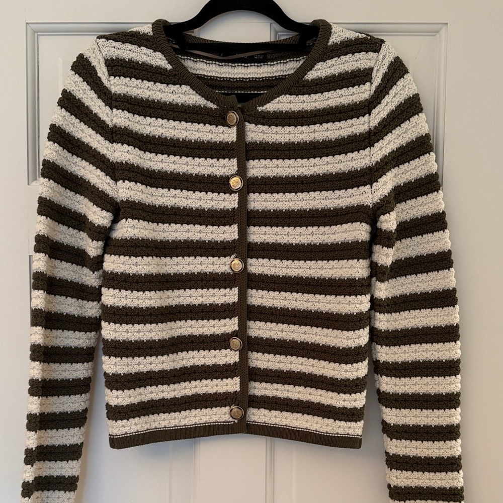 Mango Striped Button-Up Women Sweater